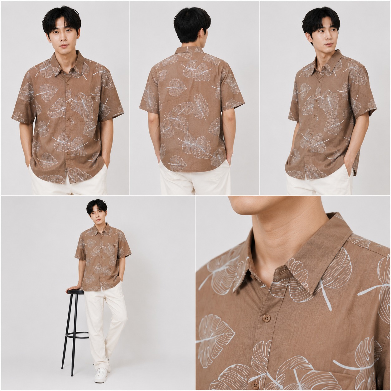 Cotton Linen Mao Collar Shirt